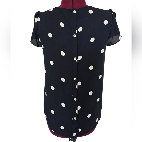 Loft Navy Polka Dot Women's Short Sleeve Blouse - Picture 3 of 9